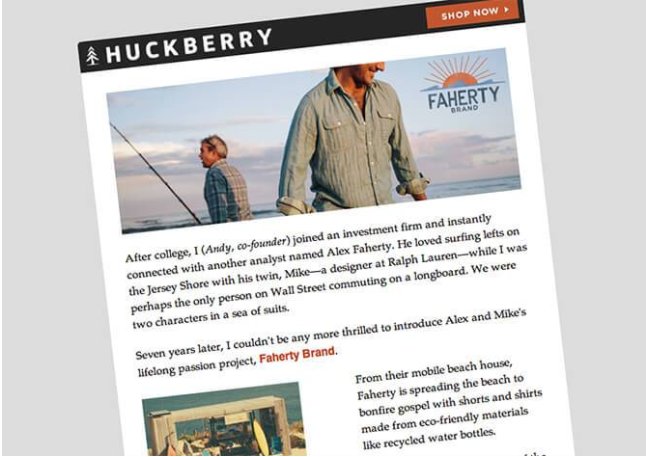 an example of branding and marketing through emails from Huckberry