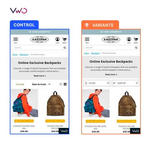 Eastpak Control and Variations for A/B test