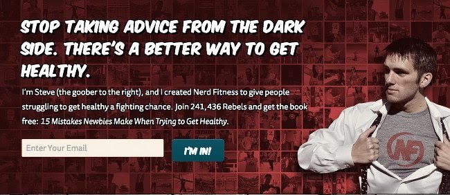 example of the sign-up form on the website of Nerd Fitness