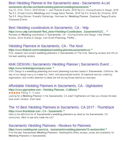 screenshot of the Google SERP results