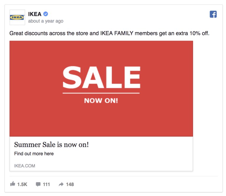 a screenshot of the facebook post shared by IKEA
