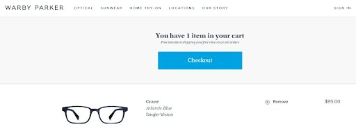 WARBY PARKER checkout page