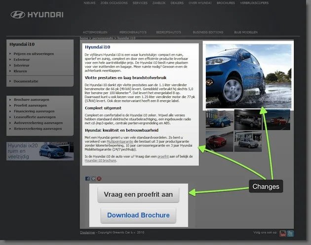 Variation Of The Multivariate Test On Hyundais Car Landing Pages