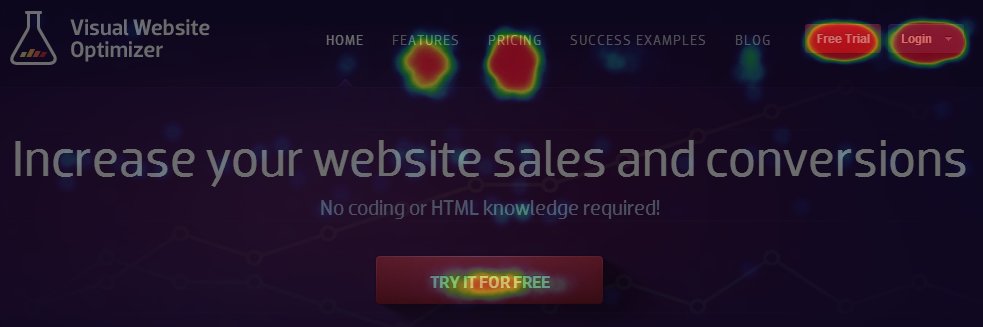heatmap of the homepage for VWO.com