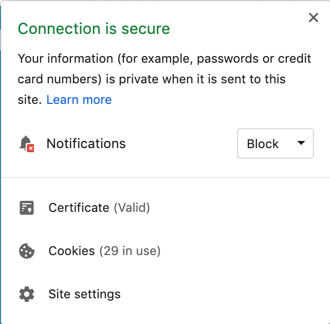 lock icon next to website on the chrome browser