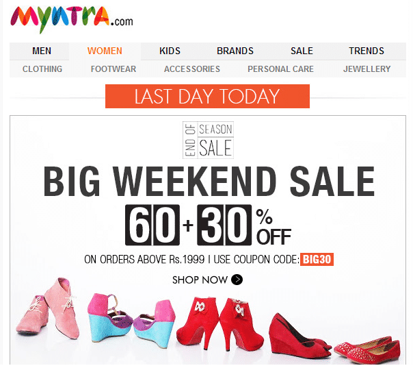 big weekend sale on myntra.com