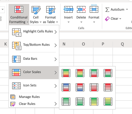 use conditional formatting in excel to create the heatmap