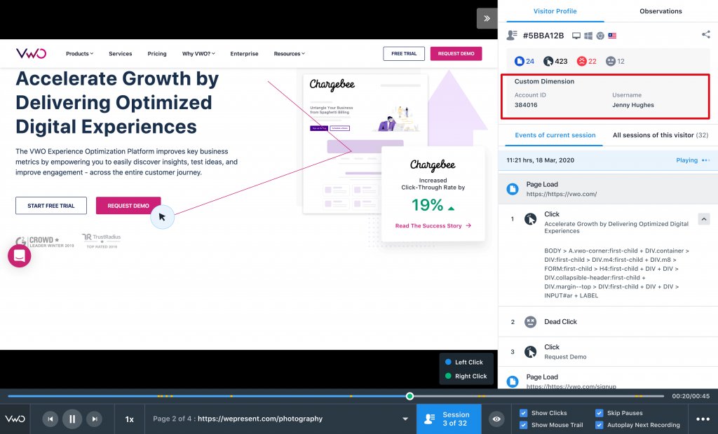 screenshot of the detailed custom dimensions in Visitor profiles