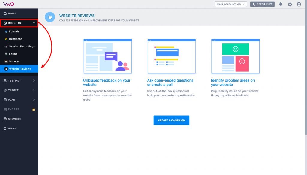 Website Reviews Under VWO Insights Tab