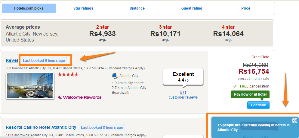 modal box on hotels.com to show the number of users in a city.